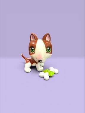 Littlest Pet Shop 2005 Bull Terrier Dog #154 LPS With Bone Accessory
